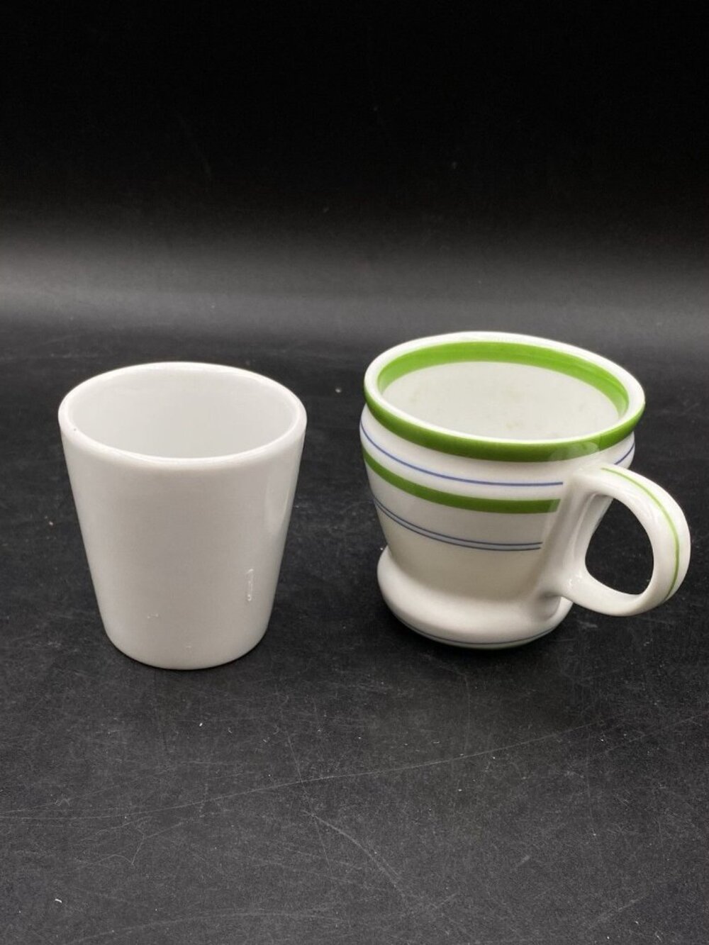LOT 2 Starbucks Truly Good Coffee Espresso Cup Ceramic & Green Blue Stripes Cup - Picture 8 of 9